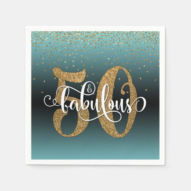 Serviette En Papier Parties scintillant Script 50 & Fabulous Turquoise (Devant)
