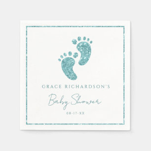 Serviette En Papier Parties scintillant turquoise Baby shower pieds bé