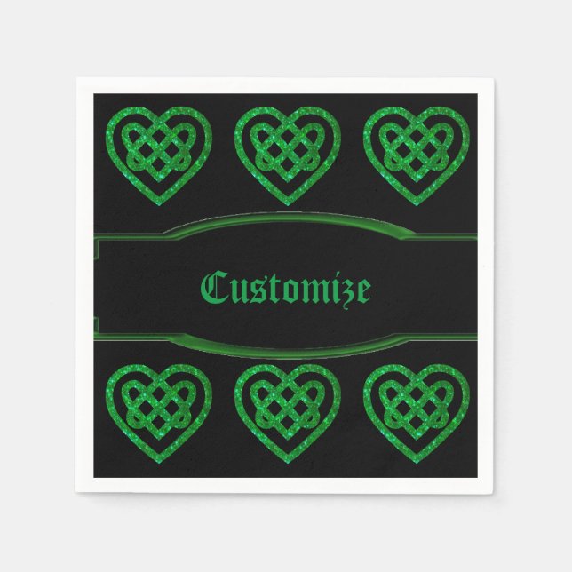 Serviette En Papier Parties scintillant verte Celtic Heart Knot Motif  (Devant)