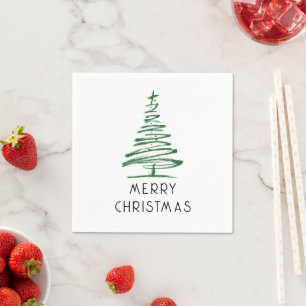 Serviette En Papier Parties scintillant verte Doodtree Joyeux Noël