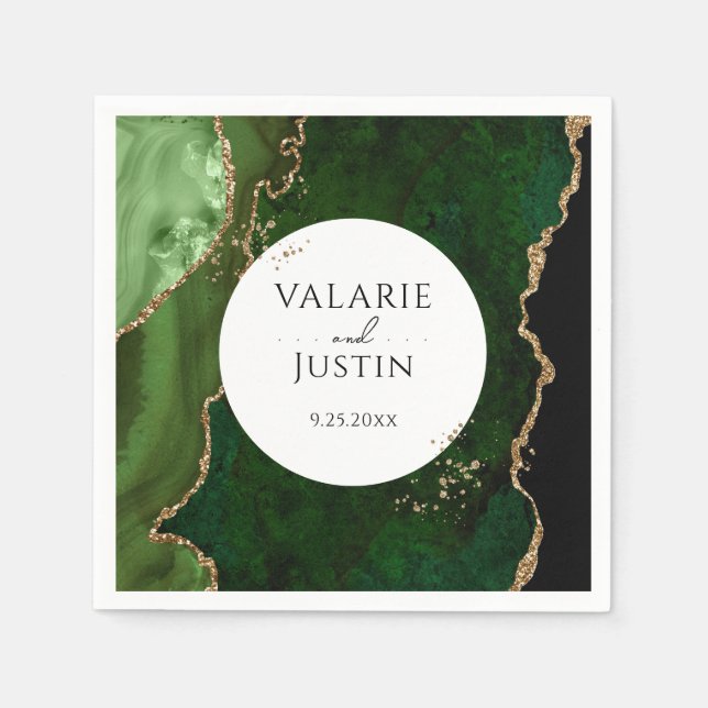 Serviette En Papier Parties scintillant verte en marbre Mariage (Devant)