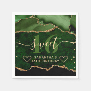 Serviette En Papier Parties scintillant verte et or Agate Marbre doux 