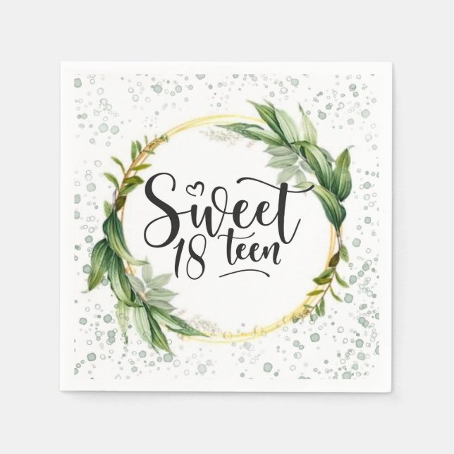 Serviette En Papier Parties scintillant verte et or Douce 18e fête d'a (Devant)