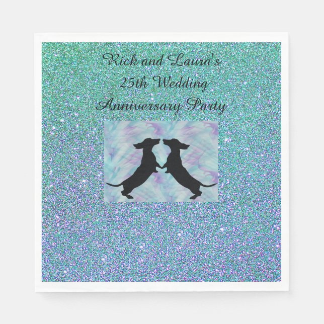 Serviette En Papier Parties scintillant violet Aqua Ombre Dachshund Pa (Devant)