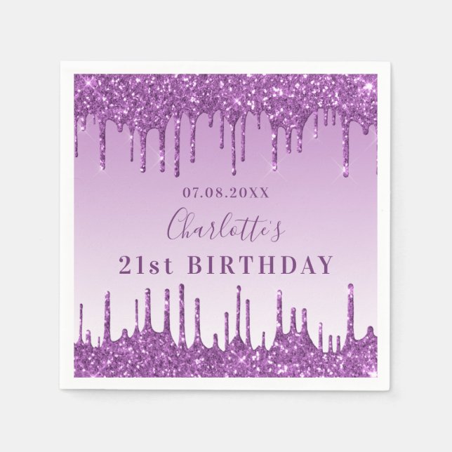 Serviette En Papier Parties scintillant violet fête d'anniversaire gou (Devant)