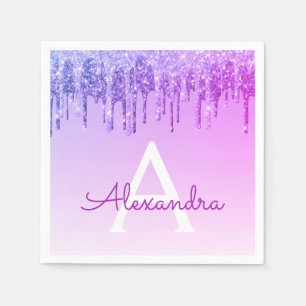 Serviette En Papier Parties scintillant violette et étincelle Monogram