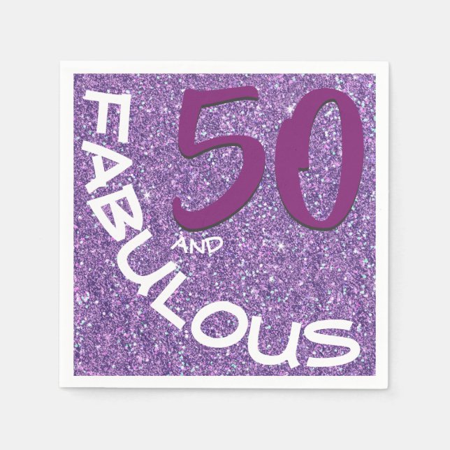Serviette En Papier Parties scintillant violette Fabuleuse 50e anniver (Devant)