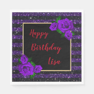 Serviette En Papier Parties scintillant violette noire Grève Rose vio