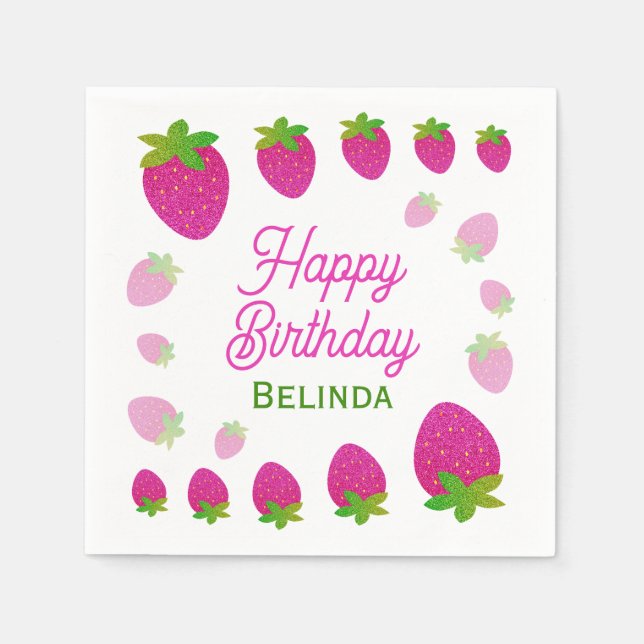 Serviette En Papier Parties scintillant Y2K Fraise Berry Anniversaire (Devant)