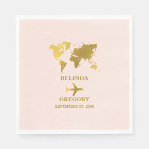 Serviette En Papier Passeport Mariage Destination Monde Rose Pâle Doré