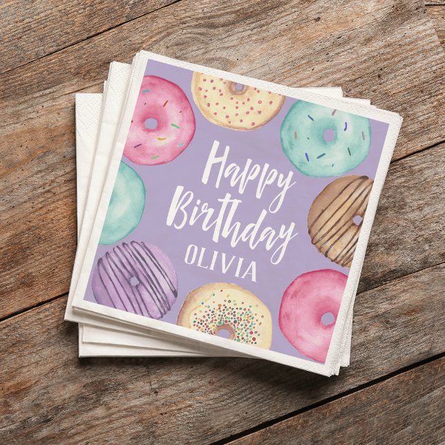 Serviette En Papier Pastel Aquarelle Donut Personnalisé Anniversaire (Créateur téléchargé)
