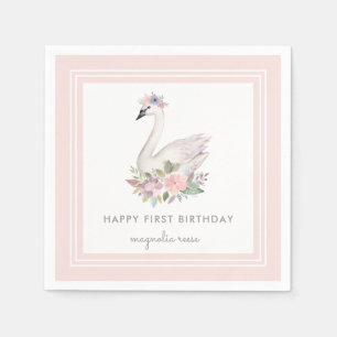 Serviette En Papier Pastel Aquarelle Floral Swan Princesse Anniversair