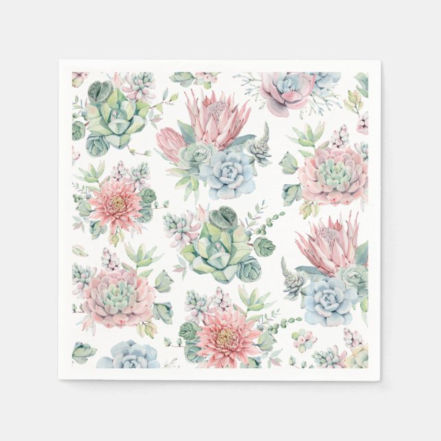 Serviette En Papier Pastel Aquarelle Succulent Motif Anniversaire (Devant)