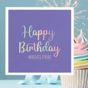 Serviette En Papier Pastel Aquarelle violet Joyeux anniversaire