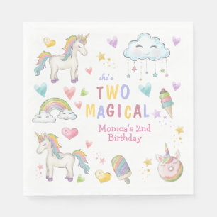 Serviette En Papier Pastel arc-en-ciel licorne deux anniversaire magiq