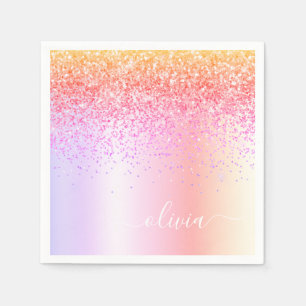 Serviette En Papier Pastel Arc-en-ciel rose or violet Parties scintill