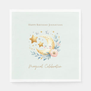 Serviette En Papier Pastel Blue Cute Baby Moon 1er Anniversaire