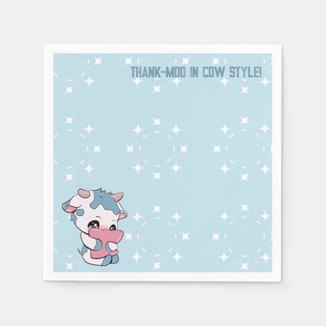Serviette En Papier Pastel Blue Cute Cow (Devant)