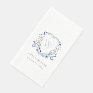 Serviette En Papier Pastel Blue Fleur sauvage Aquarelle Crest Monogram