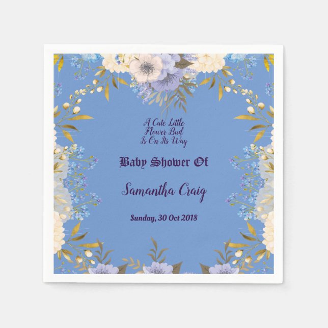 Serviette En Papier Pastel Blue Little Flower Bud Floral Baby shower (Devant)
