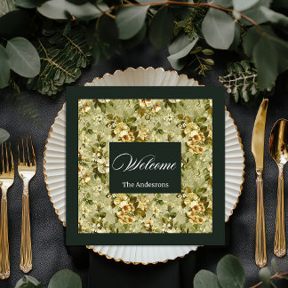 Serviette En Papier Pastel Botanical Napkins Elegant Gold Green Set