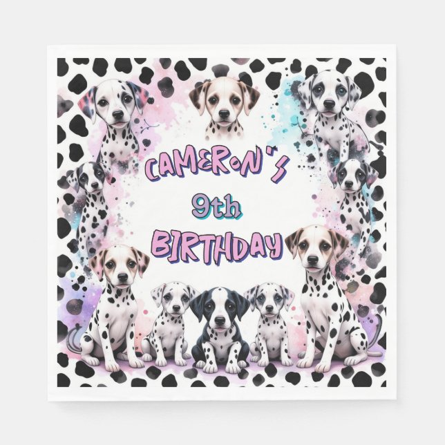 Serviette En Papier Pastel Dalmatie Chiot fête d'anniversaire (Devant)