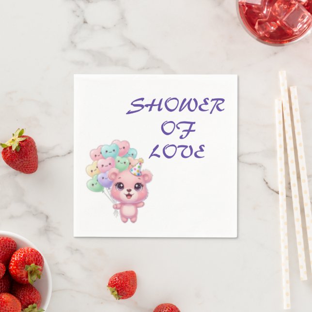 Serviette En Papier "Pastel 'Douche d'Amour' Baby shower Napkin" (En situation)