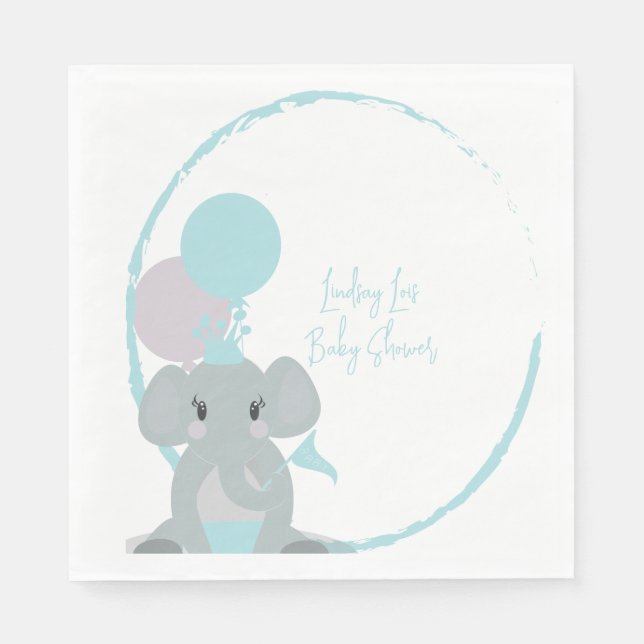 Serviette En Papier Pastel Elephant Baby Girl Script Baby shower (Devant)