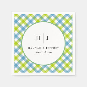 Serviette En Papier Pastel En vichy Mariage bleu vert