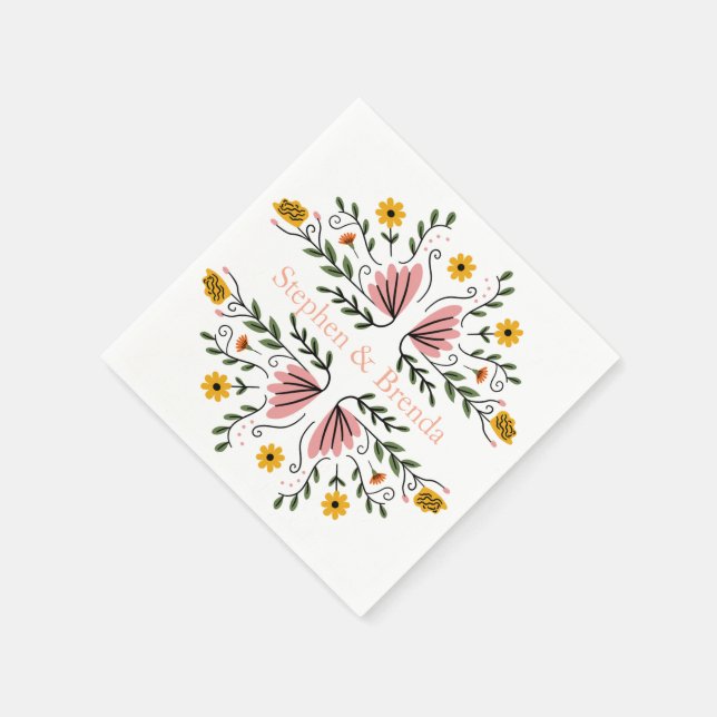 Serviette En Papier Pastel Feminine Floral Custom Name Elegant (Coin)