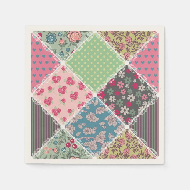 Serviette En Papier Pastel Floral Quilt Carré (Devant)