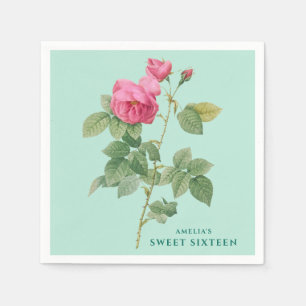 Serviette En Papier Pastel Green et Rose Vintage Botanique