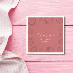 Serviette En Papier Pastel Handraw fraise Anniversaire
