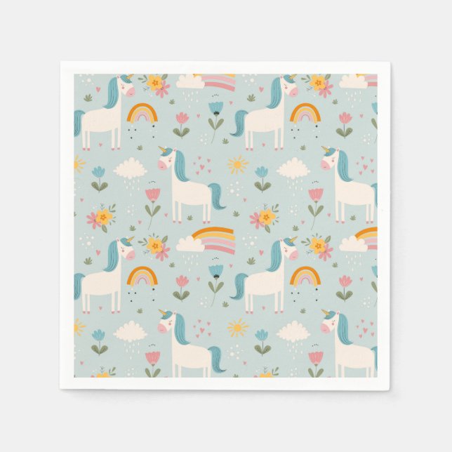 Serviette En Papier Pastel mignon Rainbow Unicorn Motif (Devant)
