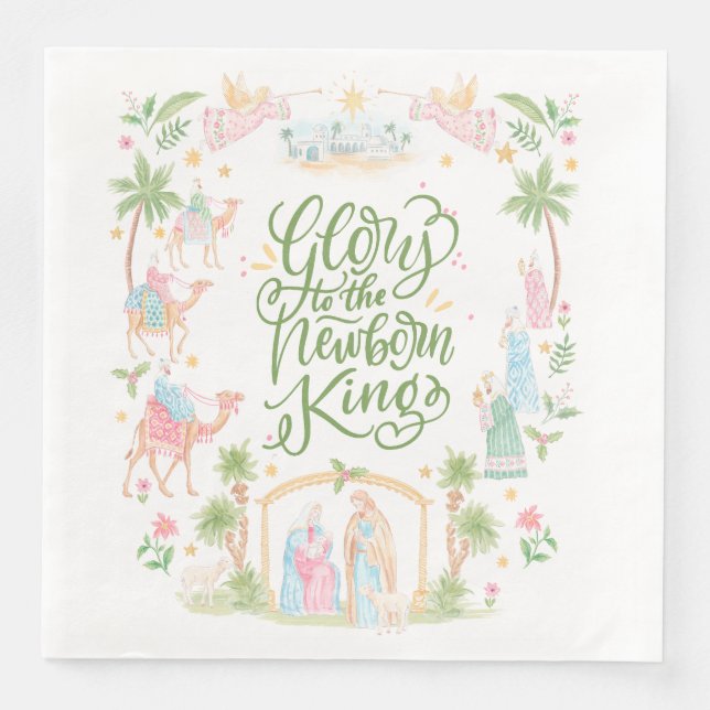 Serviette En Papier Pastel Nativity | Glory to the Newborn King (Devant)