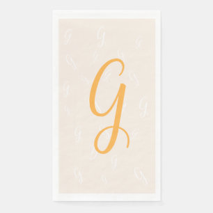 Serviette En Papier Pastel Orange Élégant Double Monogramme   Lin