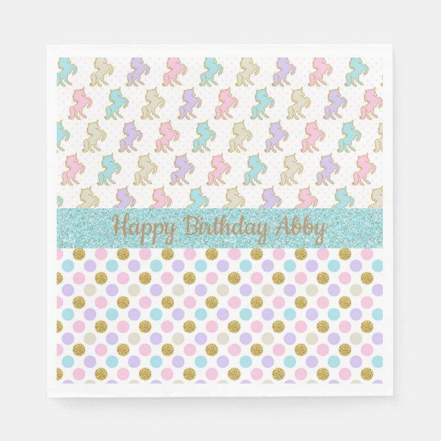 Serviette En Papier Pastel Parties scintillant Unicornes Pois Party Na (Devant)