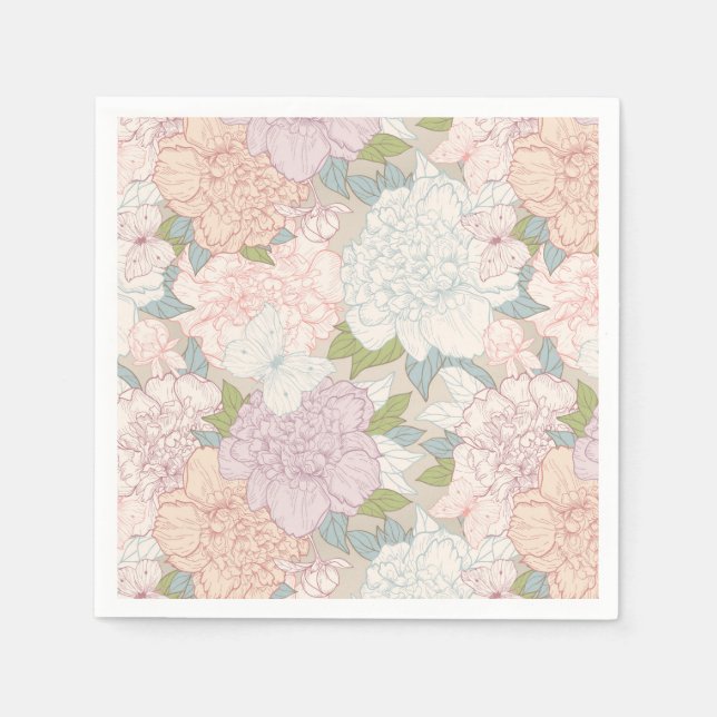 Serviette En Papier Pastel Peony & Butterfly Flower Motif