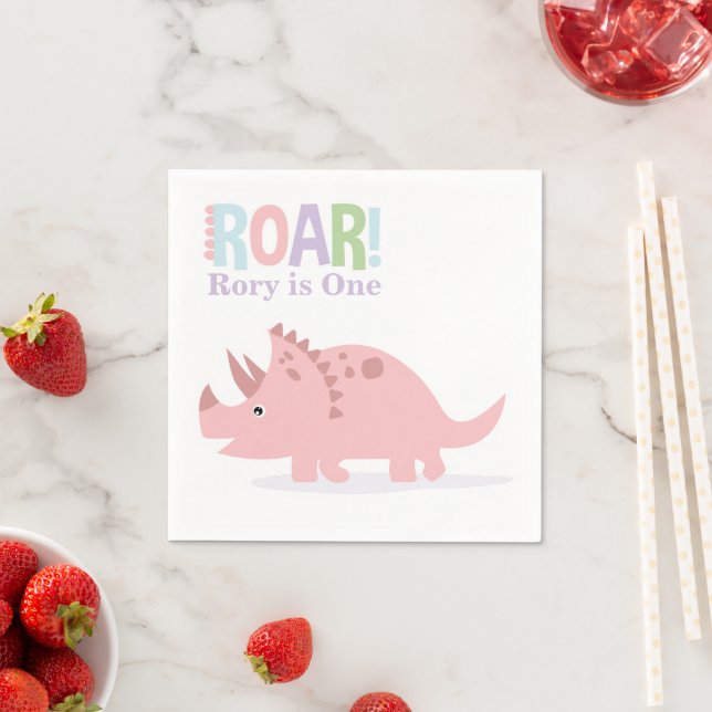 Serviette En Papier Pastel Pink Baby Dinosaures Roar Anniversaire (En situation)