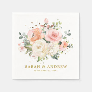 Serviette En Papier Pastel Pink Blush Rose Floral Mariage botanique