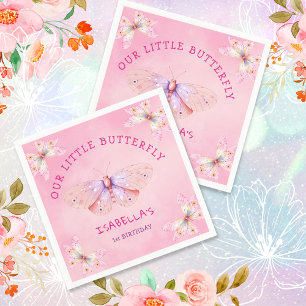 Serviette En Papier Pastel Pink Butterfly Theme Fille 1er anniversaire