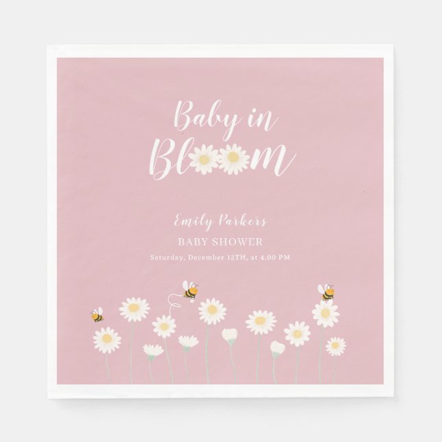 Serviette En Papier Pastel Pink Daisy Floral Baby En Fleur Douche (Devant)