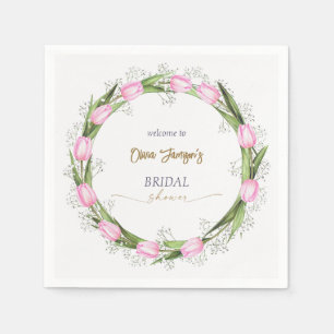 Serviette En Papier Pastel Pink Tulip & Baby’s Breath Bridal Wreath