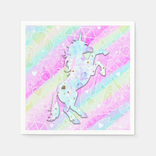 Serviette En Papier Pastel Rainbow Diamonds & Stars Magique Unicorn