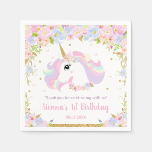 Serviette En Papier Pastel Rainbow Floral Cute Unicorn Anniversaire