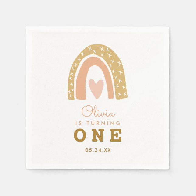 Serviette En Papier Pastel Rainbow Girl 1er anniversaire (Devant)