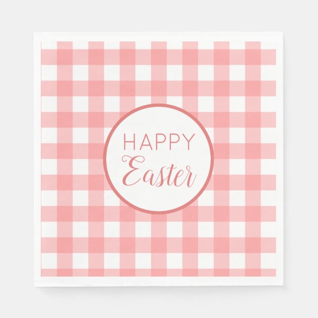 Serviette En Papier Pastel Raspberry Red Happy Pâques Plaid Motif (Devant)
