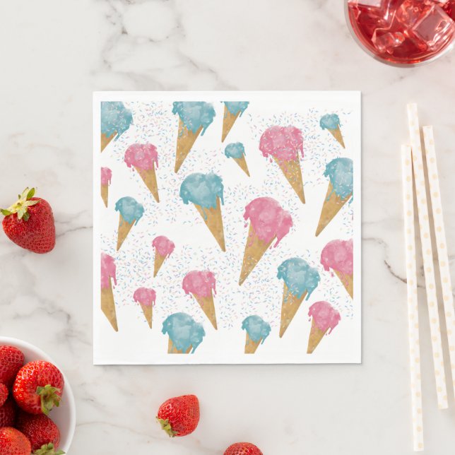 Serviette En Papier Pastel Retro Aquarelle Crème glacée et arrosages (En situation)