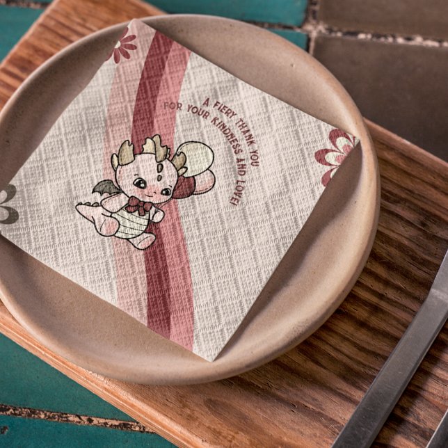 Serviette En Papier Pastel Retro Rose mignon Ballons Bébé Dragon (Créateur téléchargé)