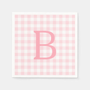 Serviette En Papier Pastel rose et blanc En vichy monogramme